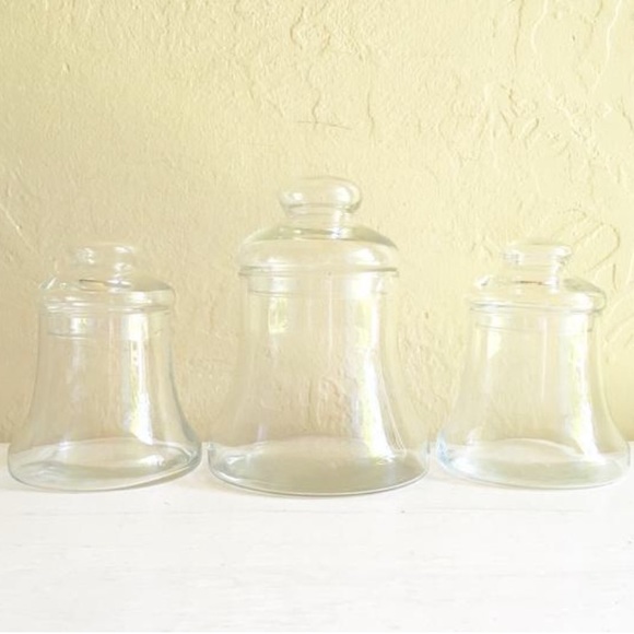 Storage Organization Trio Glass Jars Bell Shaped Vintage Decor